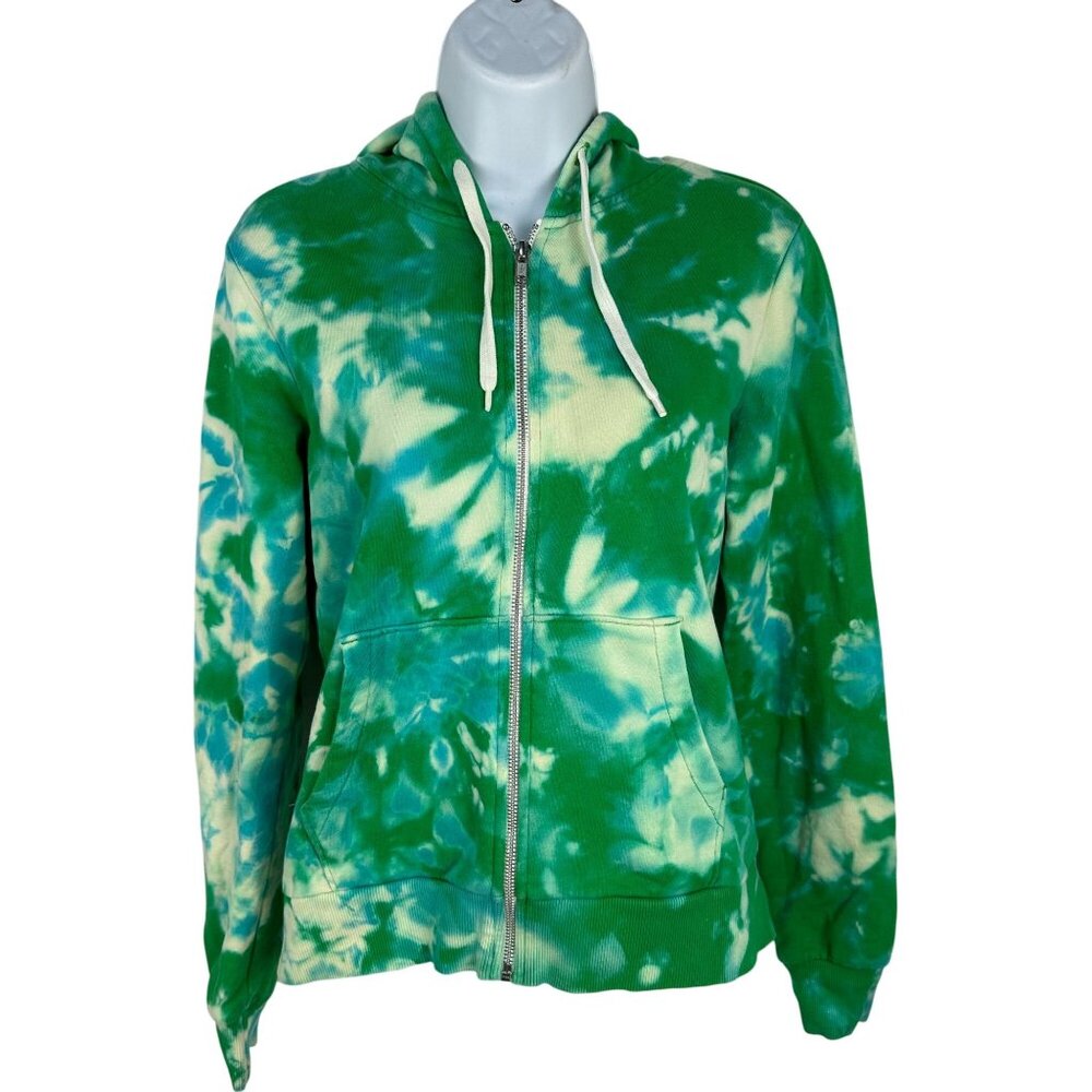 Divided By H&M Womens Zip-Up Hoodie Size 8 Green Tie-Dye Cotton Casual Fit